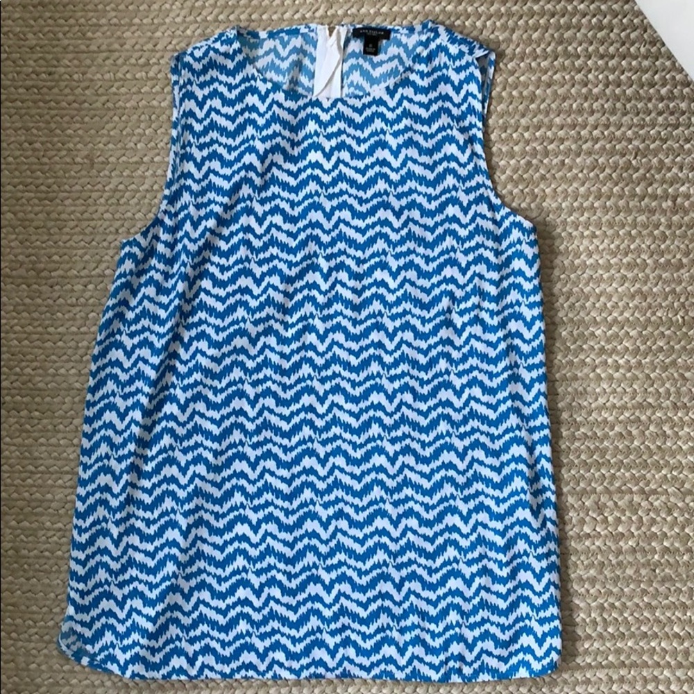 Ann Taylor Blue and White Chevron Sleeveless Top